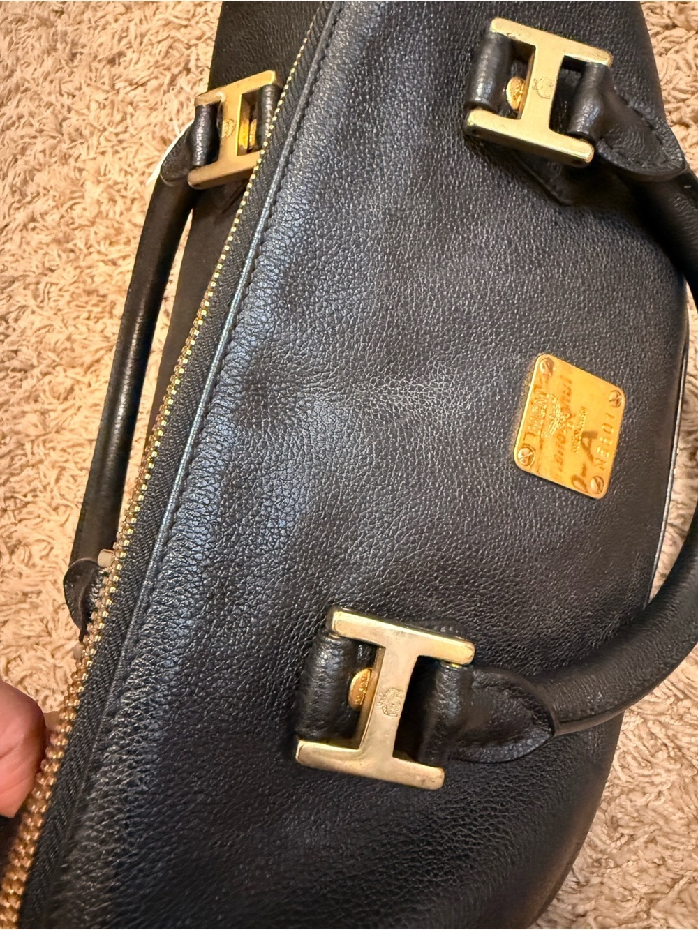 MCM Black Leather Boston Bag with Gold Hardware - Picture 13 of 15